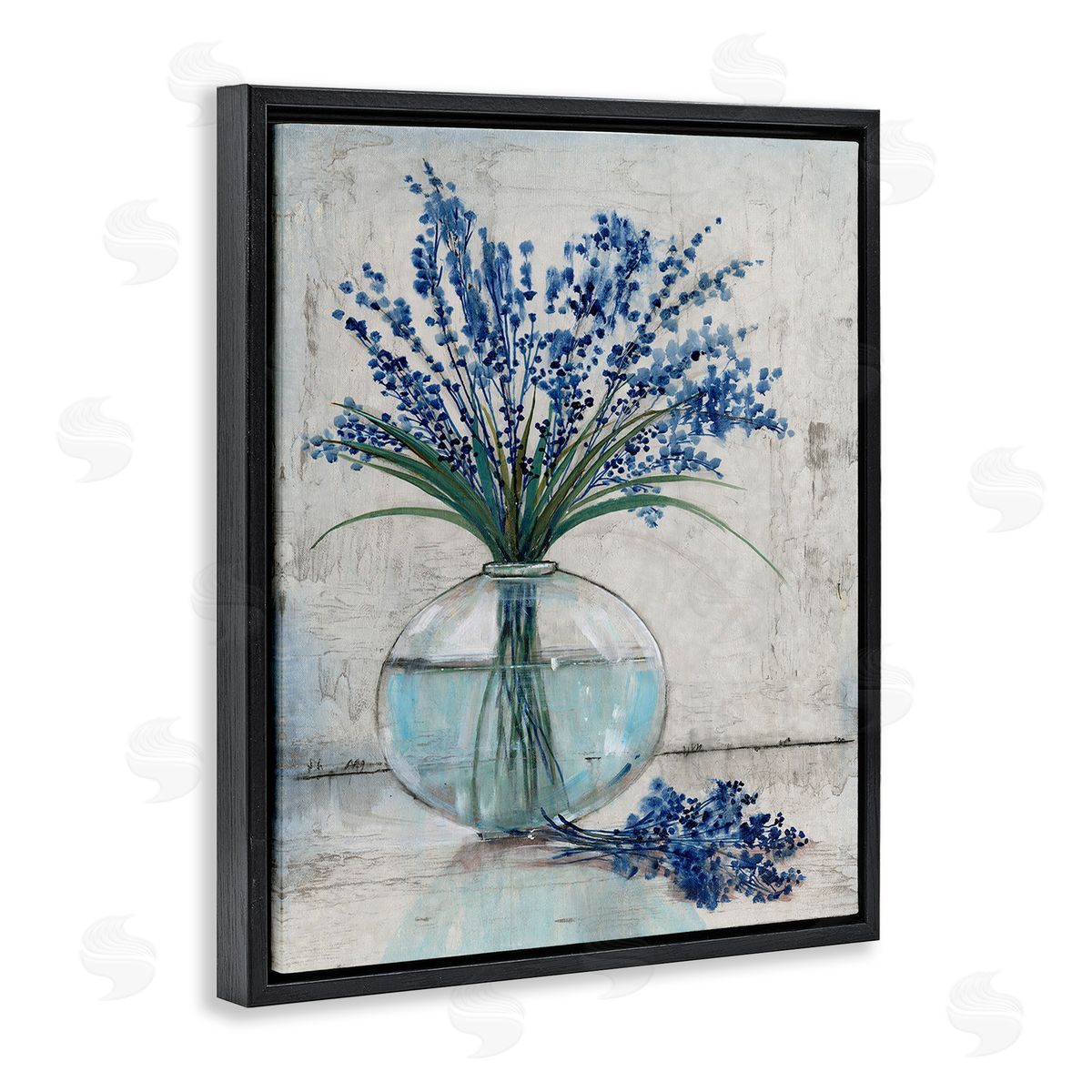 Tim O'Toole Lavender Sprigs in Vase Black Floating Frame Canvas Wall Art Print