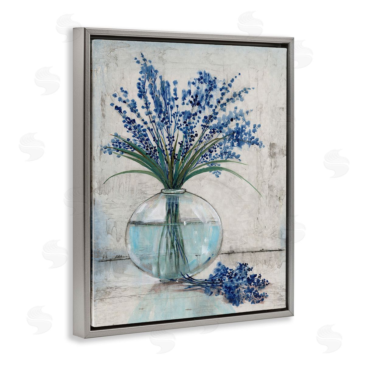 Tim O'Toole Lavender Sprigs in Vase Gray Floating Frame Canvas Wall Art Print