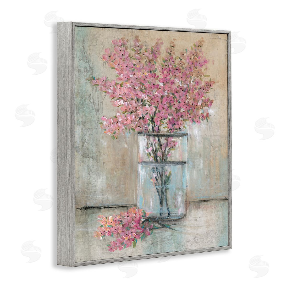 Tim O'Toole Cherry Blossom Twigs Gray Framed Giclee Wall Art Print