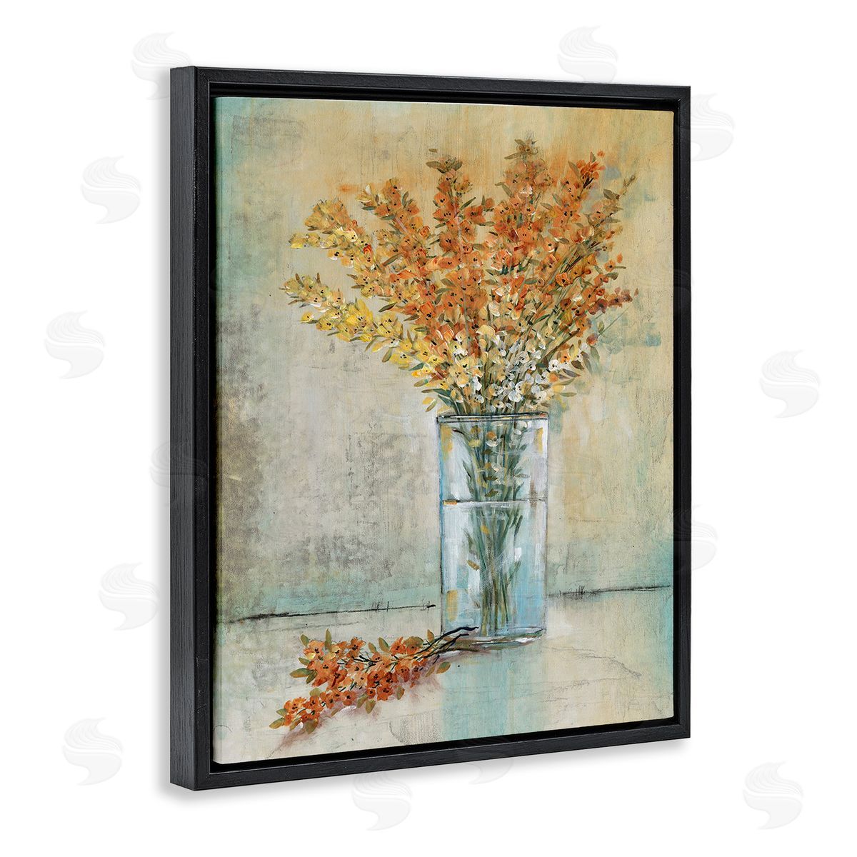 Tim O'Toole Orange Sprigs in Vase Black Floating Frame Canvas Wall Art Print