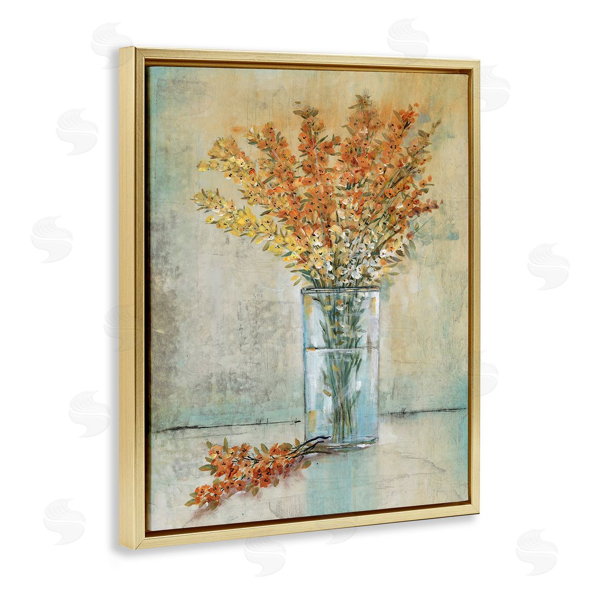 Tim O'Toole Orange Sprigs in Vase Gold Floating Frame Canvas Wall Art Print