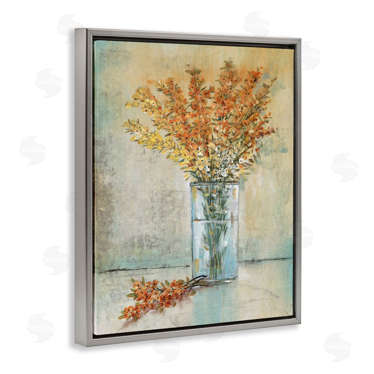 Tim O'Toole Orange Sprigs in Vase Gray Floating Frame Canvas Wall Art Print