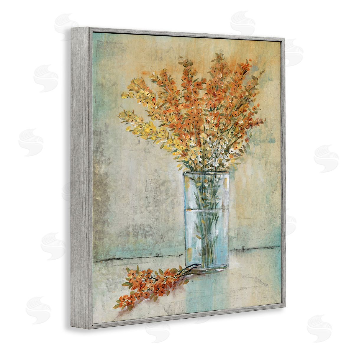 Tim O'Toole Orange Sprigs in Vase Gray Framed Giclee Wall Art Print