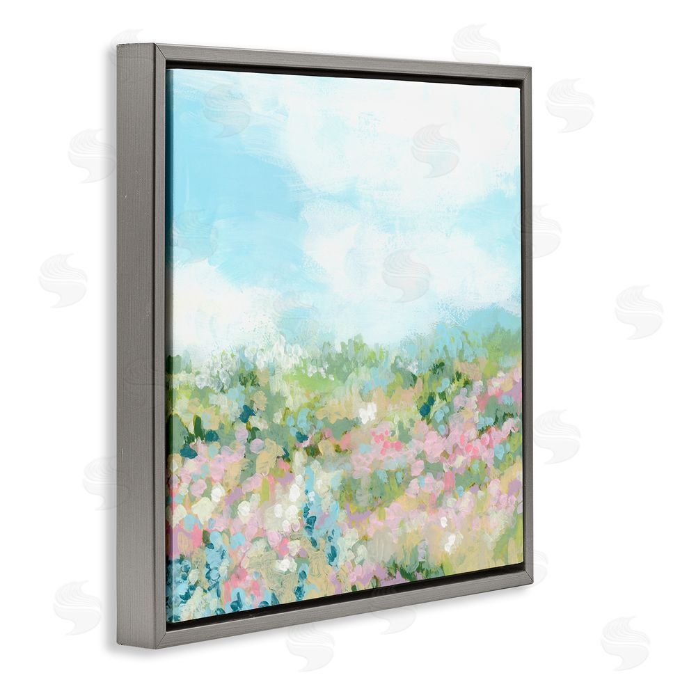 June Erica Vess Pink Speckled Meadow Gray Floating Frame Canvas Wall Art Print