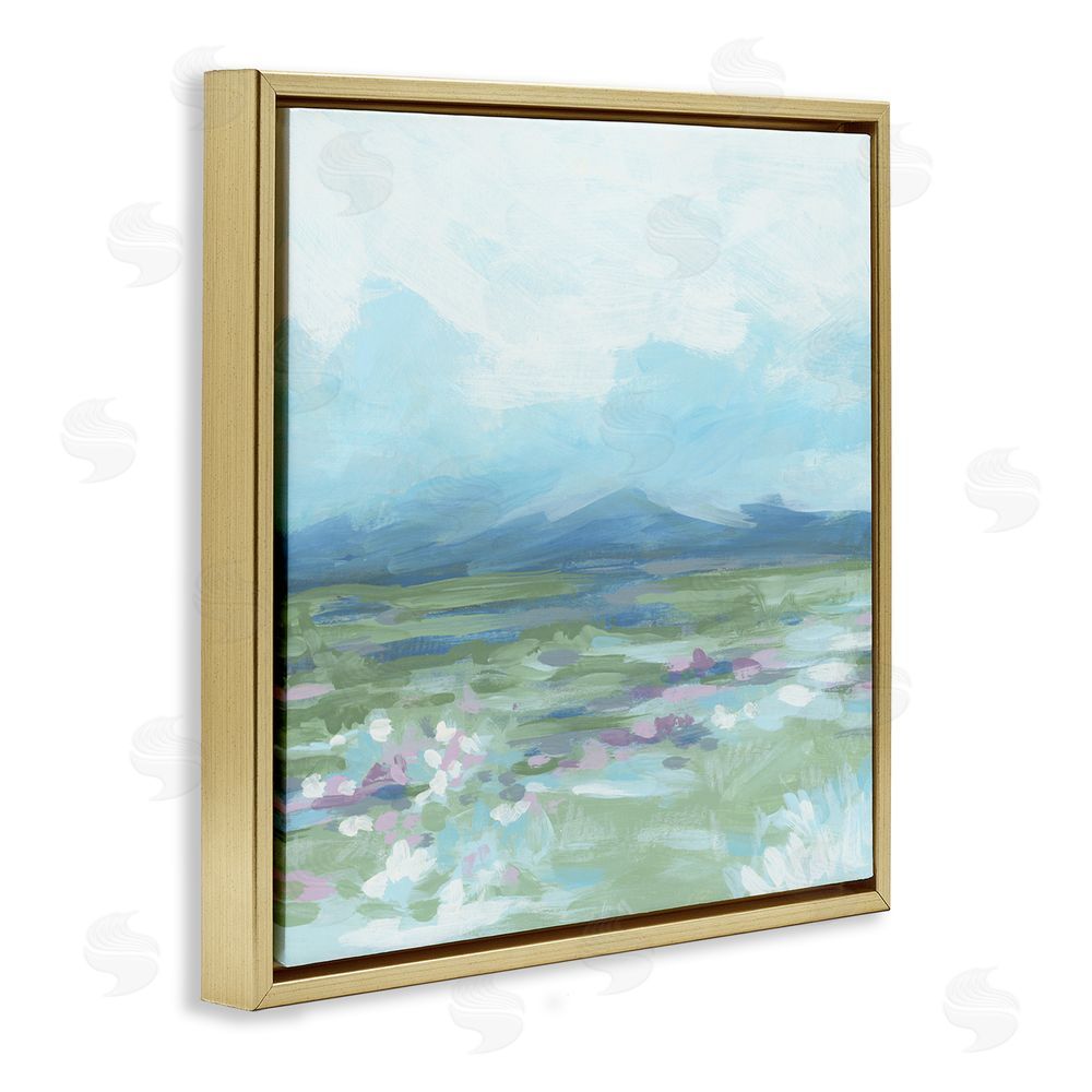 June Erica Vess Foggy Mountain Valley Gold Floating Frame Canvas Wall Art Print