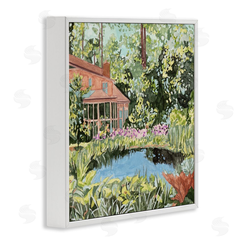 Melissa Wang Cottage with Backyard Pond White Framed Glicee Wall Art Print