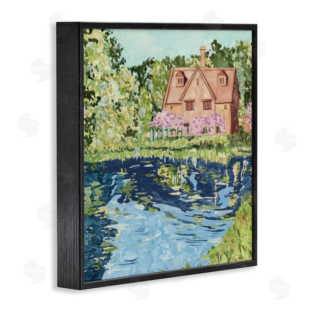 Melissa Wang Country Cottage & Pond Black Framed Glicee Wall Art Print