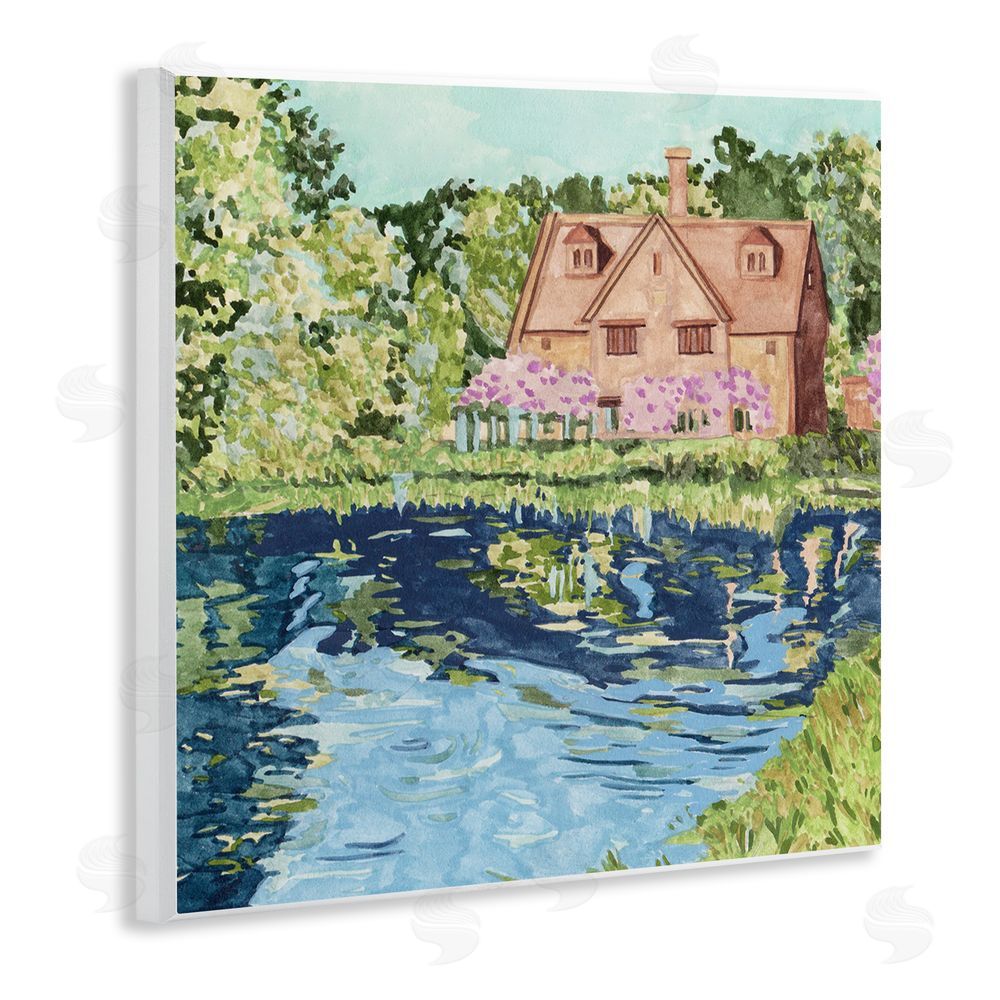 Melissa Wang Country Cottage & Pond Wooden Wall Plaque Art Print