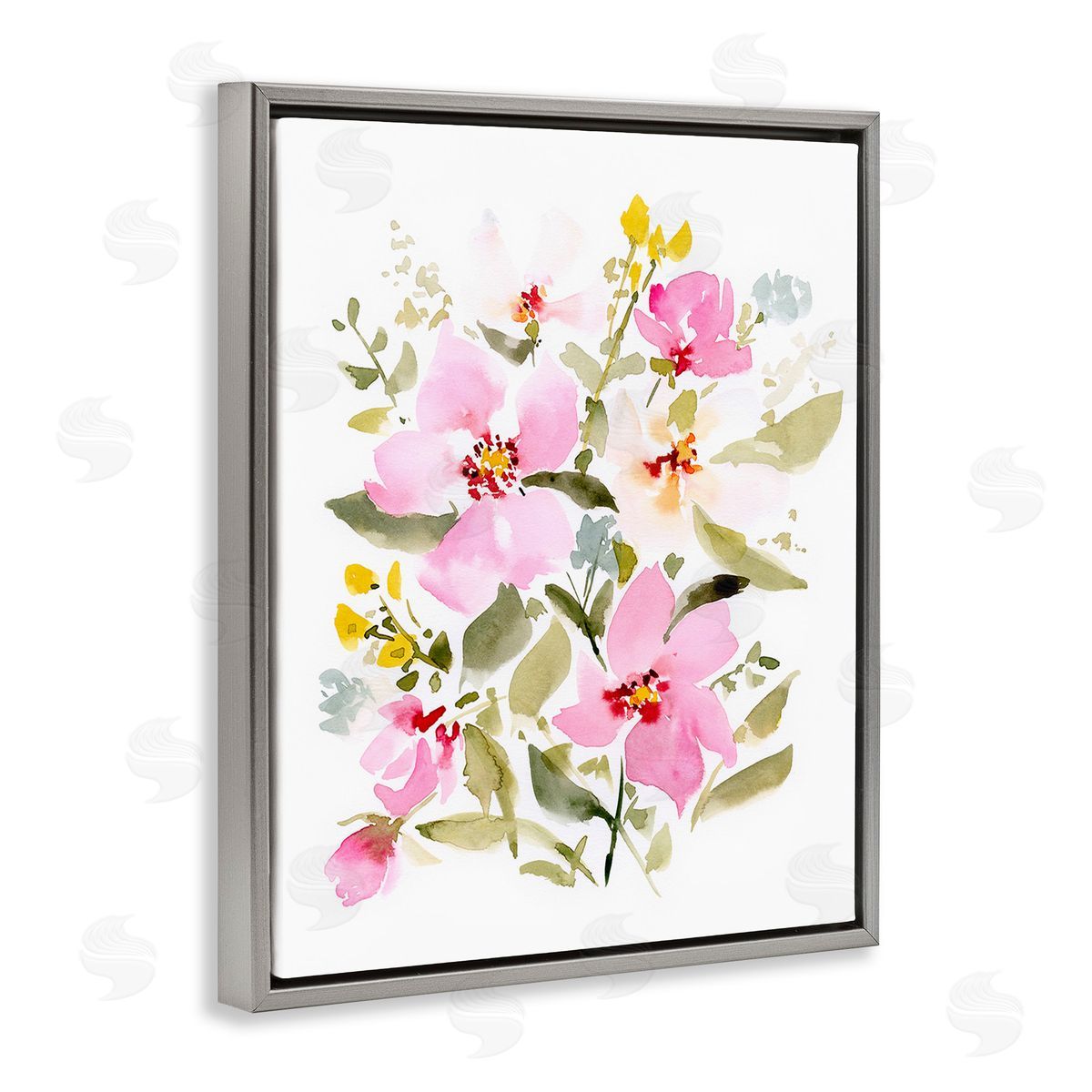 Victoria Barnes Pink Blossom Pattern Gray Floating Frame Canvas Wall Art Print