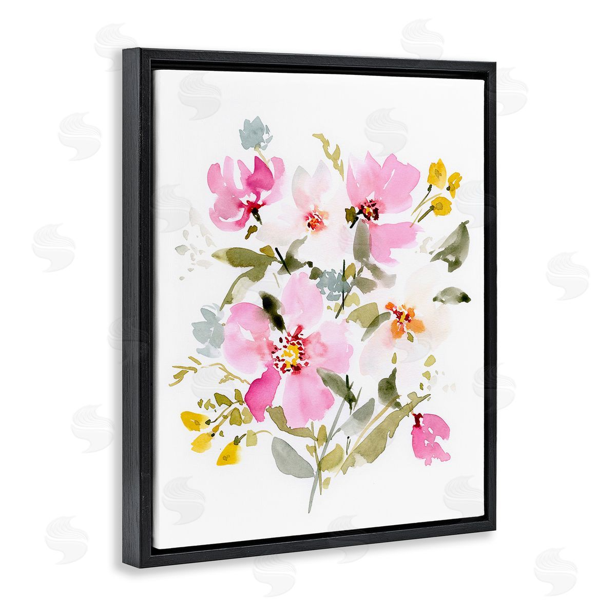 Victoria Barnes Pink Cottage Blooms Black Floating Frame Canvas Wall Art Print