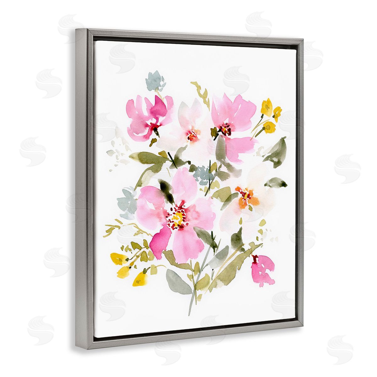 Victoria Barnes Pink Cottage Blooms Gray Floating Frame Canvas Wall Art Print