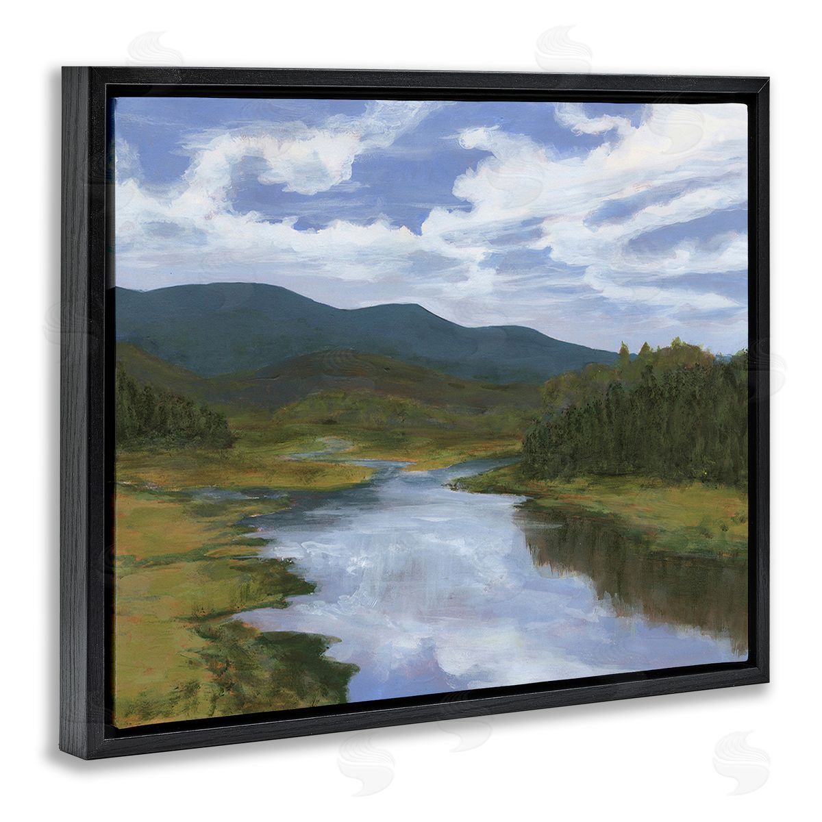 Michael Willett Cloudy River Landscape Black Floating Frame Canvas Wall Art Print