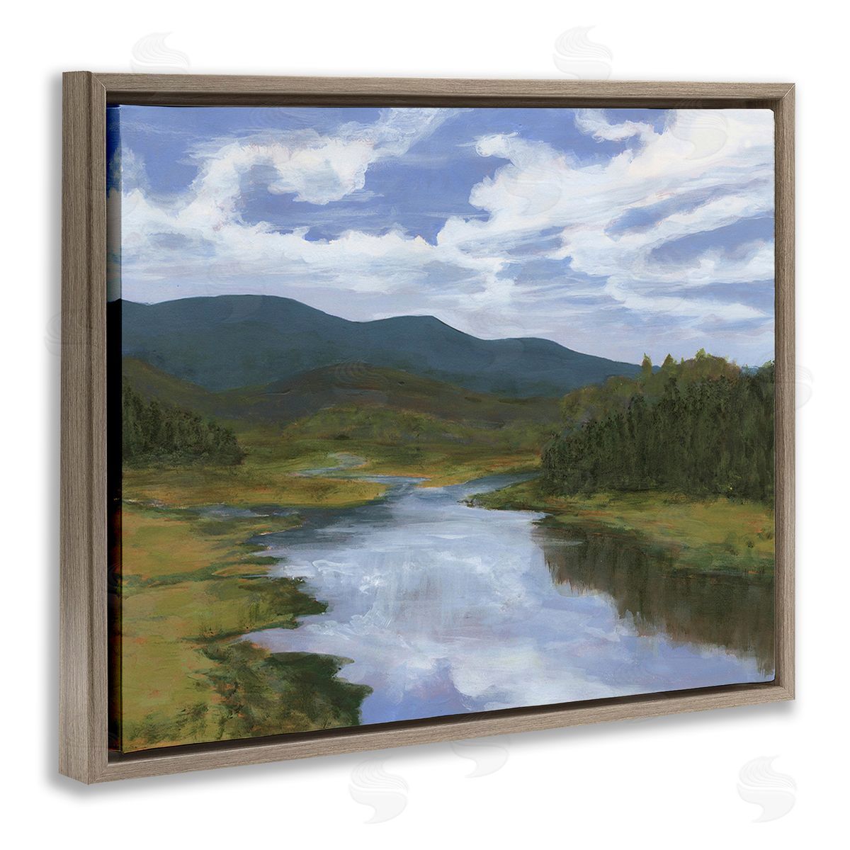 Michael Willett Cloudy River Landscape Brown Floating Frame Canvas Wall Art Print