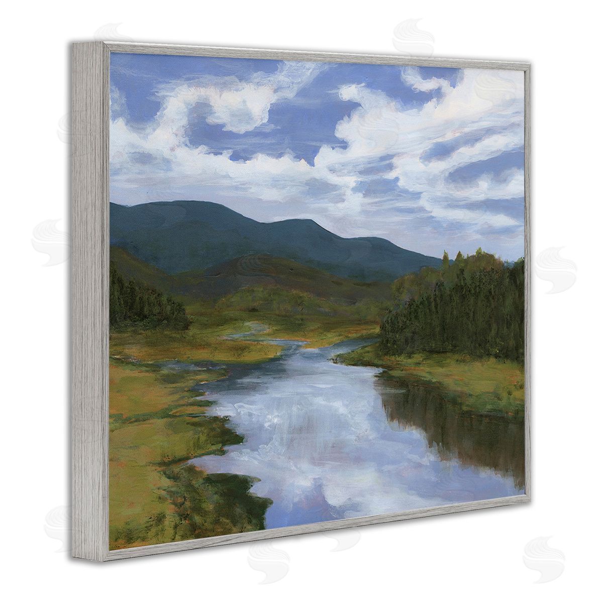 Michael Willett Cloudy River Landscape Gray Framed Giclee Wall Art Print