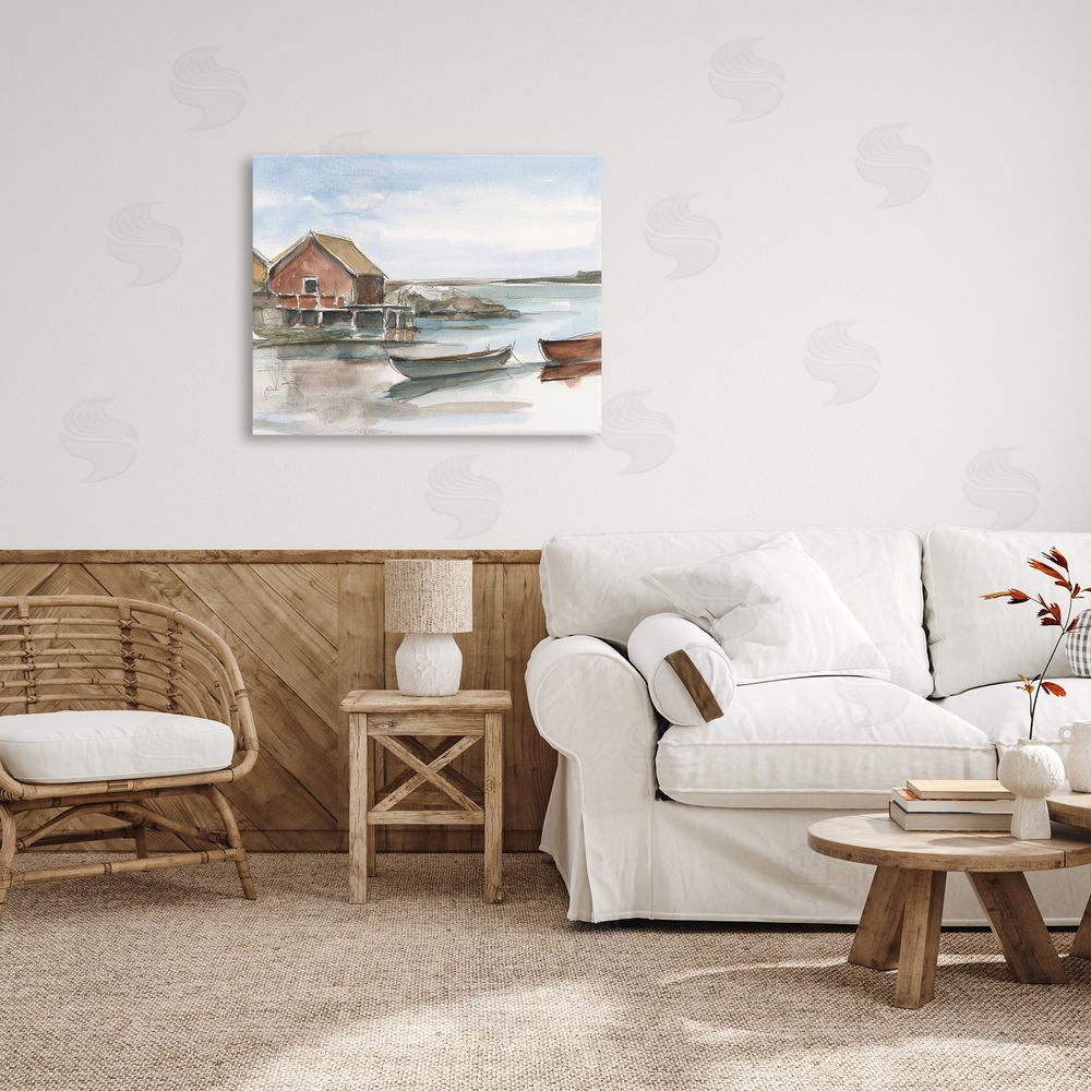 Ethan Harper Rowboats on Shore Canvas Wall Art Print in Room