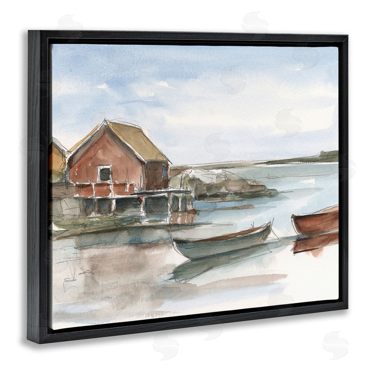 Ethan Harper Rowboats on Shore Black Floating Frame Canvas Wall Art Print