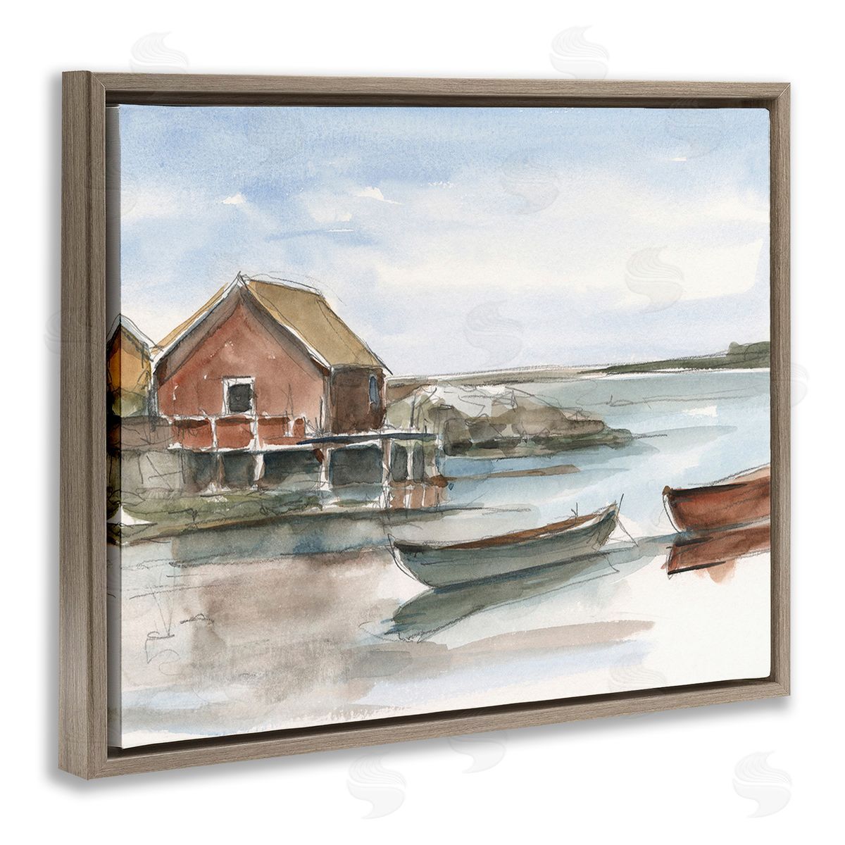 Ethan Harper Rowboats on Shore Brown Floating Frame Canvas Wall Art Print
