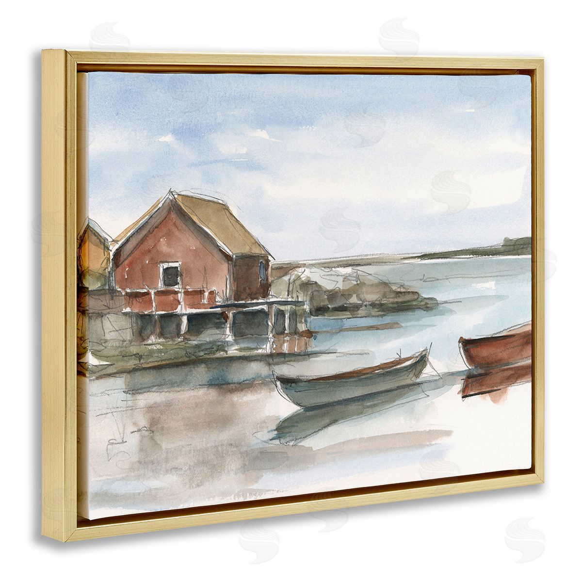 Ethan Harper Rowboats on Shore Gold Floating Frame Canvas Wall Art Print