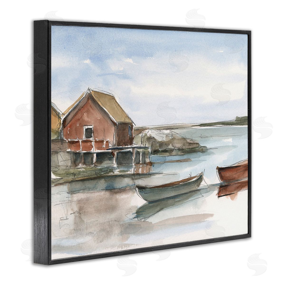Ethan Harper Rowboats on Shore Black Framed Giclee Wall Art Print