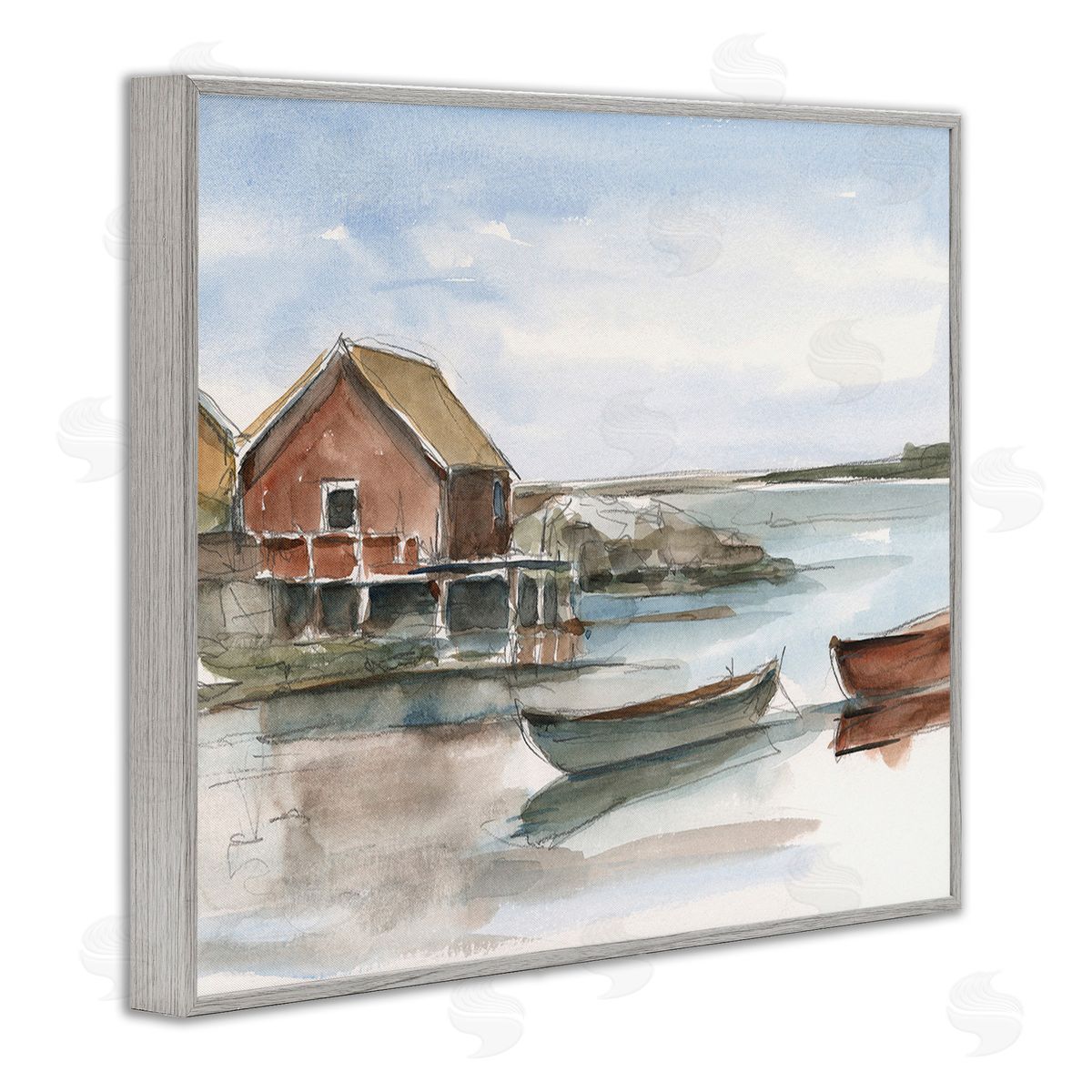 Ethan Harper Rowboats on Shore Gray Framed Giclee Wall Art Print