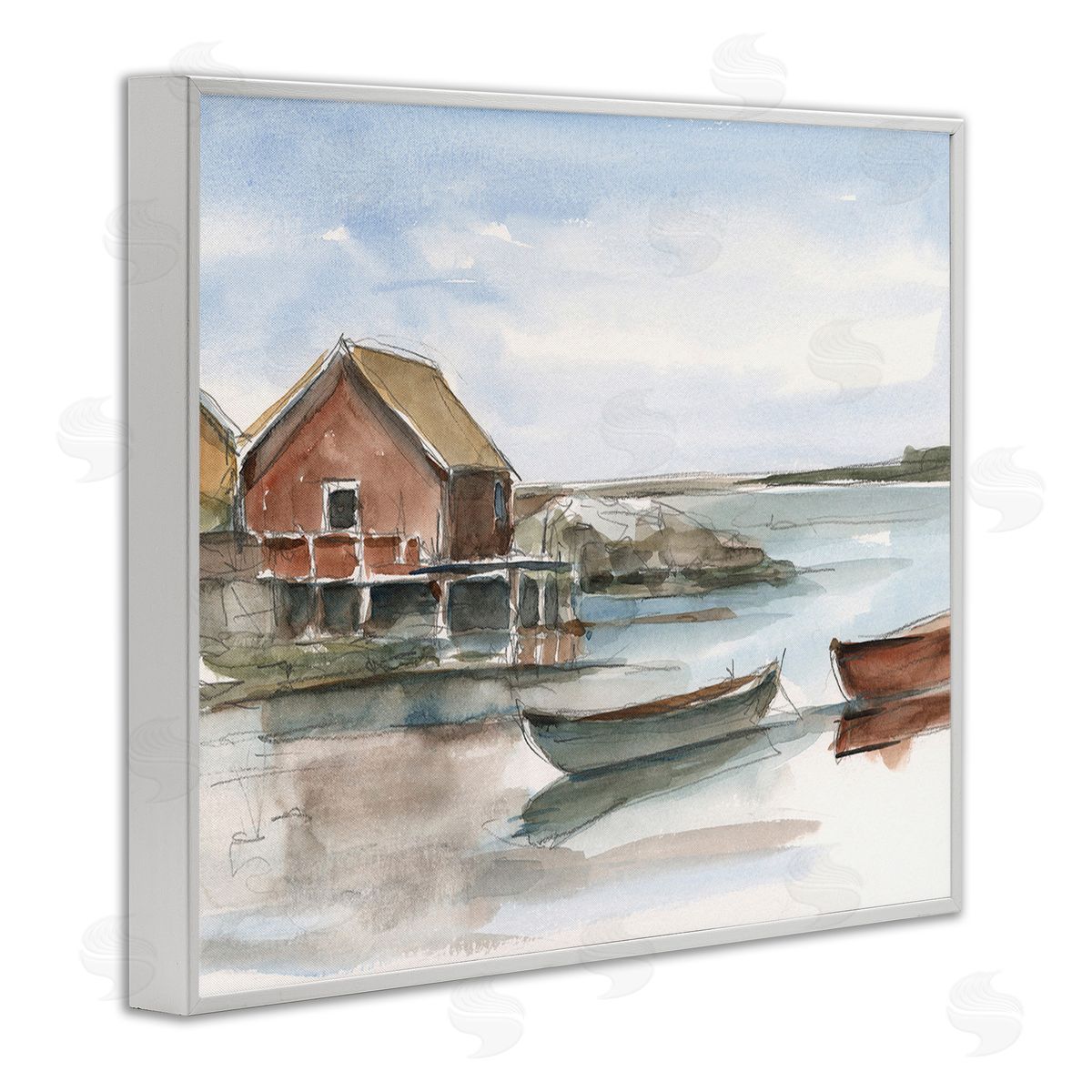 Ethan Harper Rowboats on Shore White Framed Giclee Wall Art Print