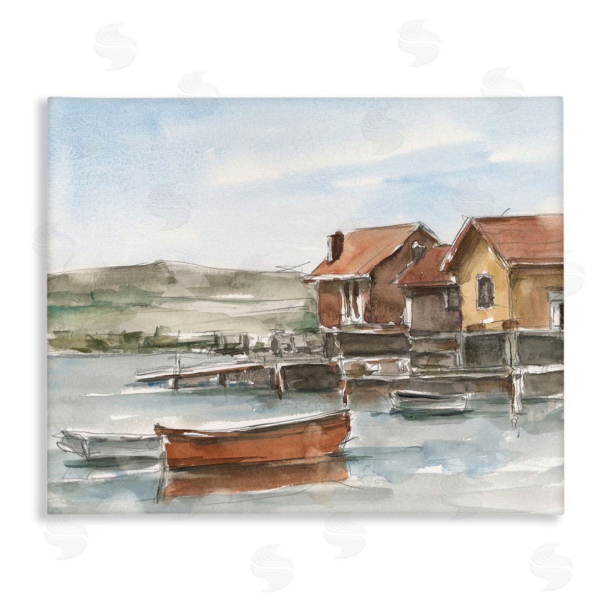 Ethan Harper Lake House Boats Canvas Wall Art Print