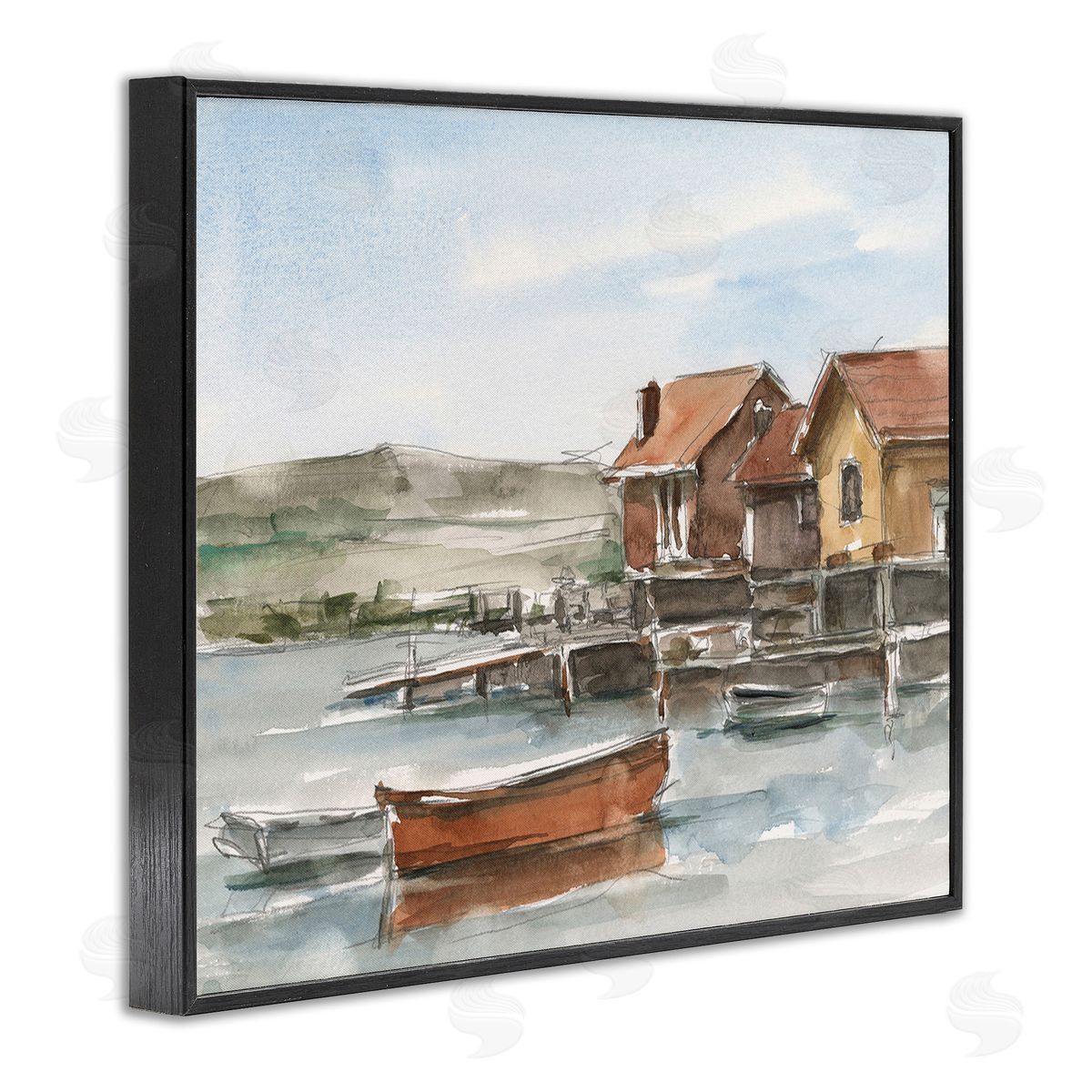 Ethan Harper Lake House Boats Black Framed Giclee Wall Art Print