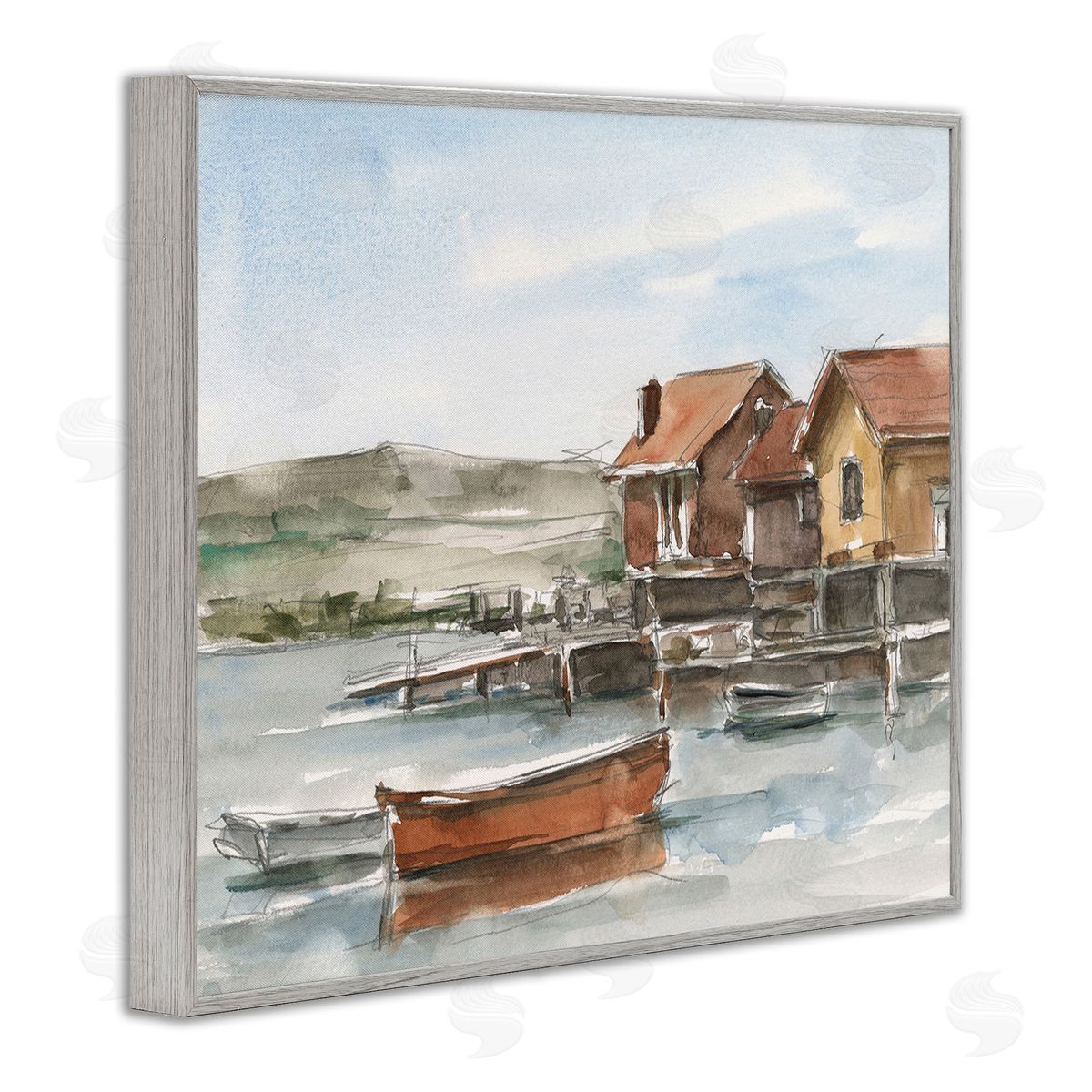 Ethan Harper Lake House Boats Gray Framed Giclee Wall Art Print