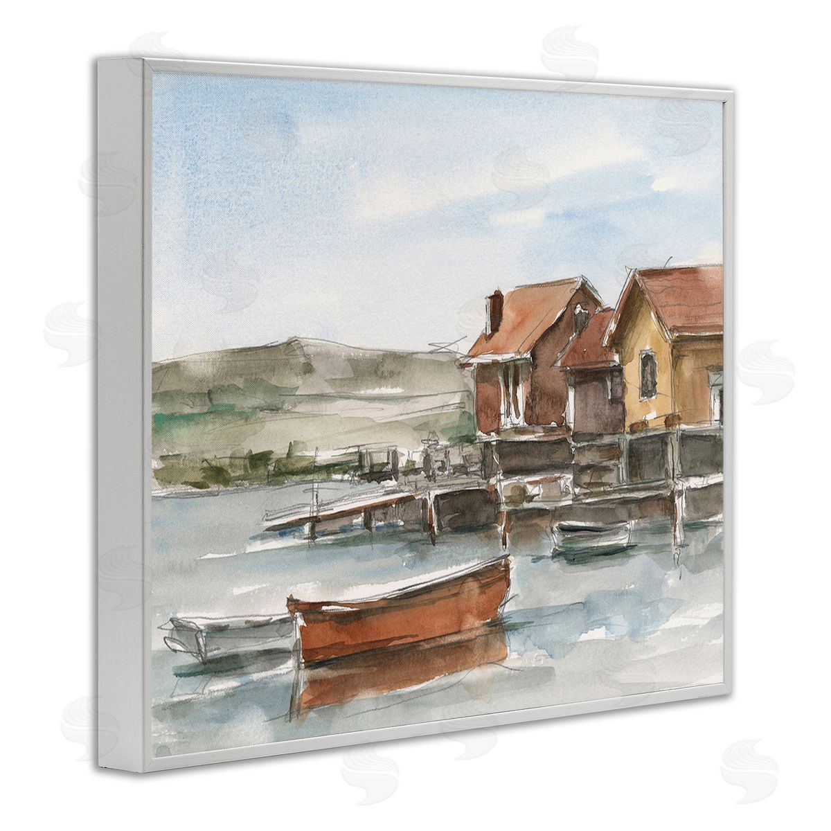 Ethan Harper Lake House Boats White Framed Giclee Wall Art Print