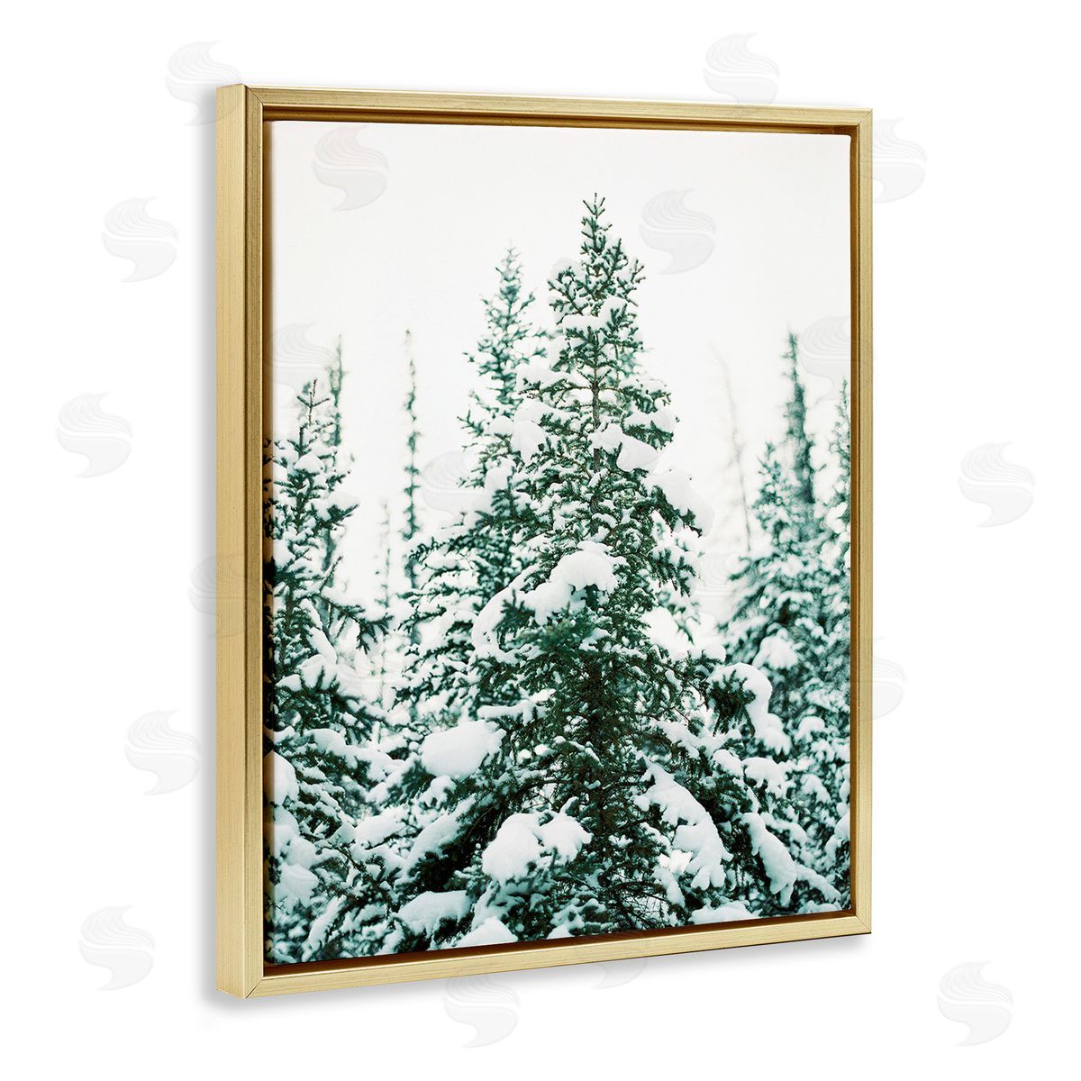 Justine Milton Woodland Fir with Snow Gold Floating Frame Canvas Wall Art Print