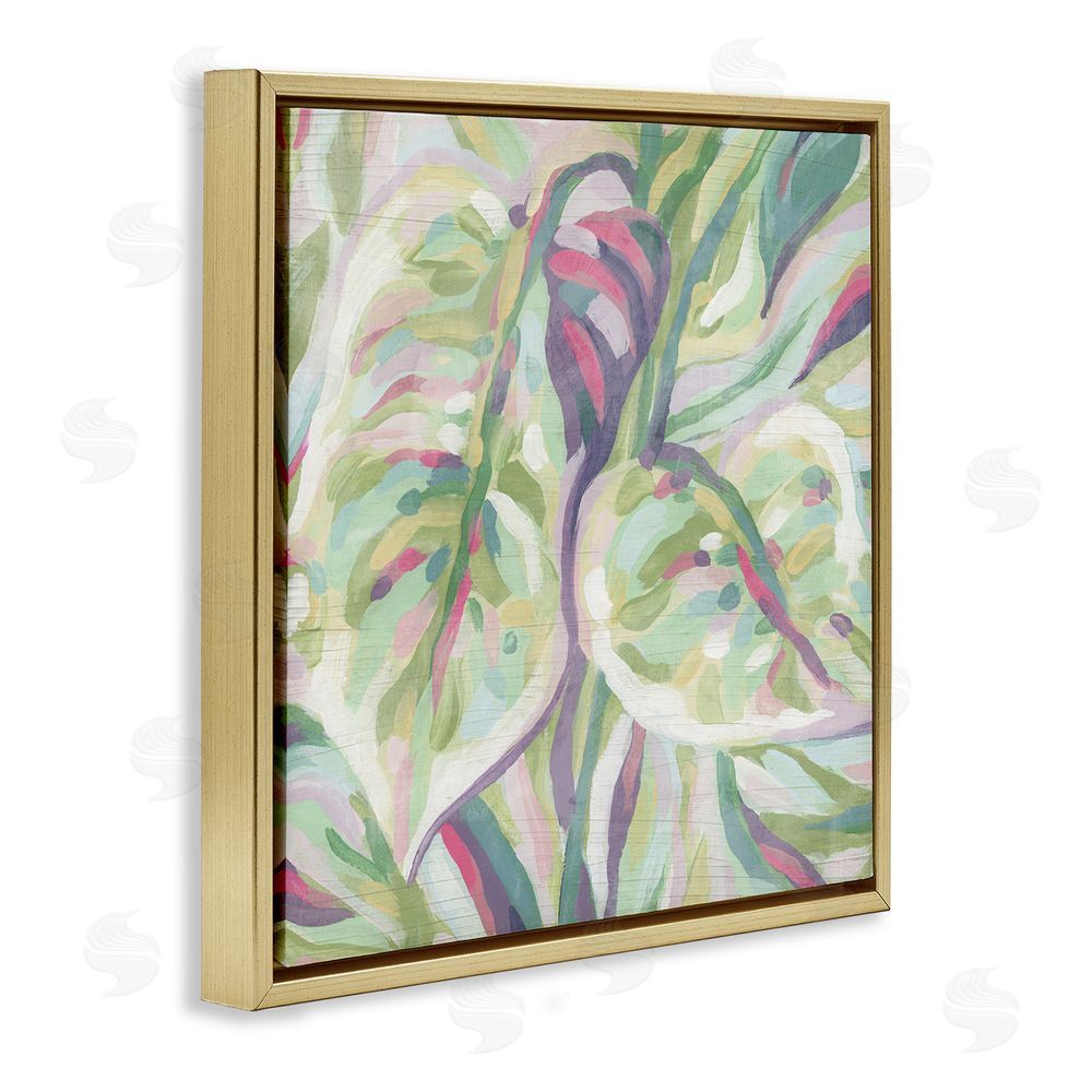 June Erica Vess Abstract Pastel Leaves Gold Floating Frame Canvas Wall Art Print