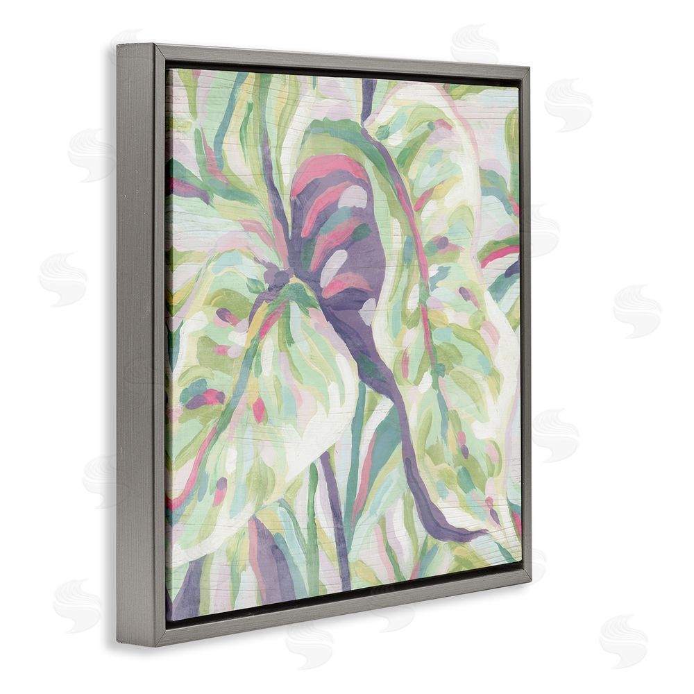 June Erica Vess Pastel Drooping Leaves Gray Floating Frame Canvas Wall Art Print