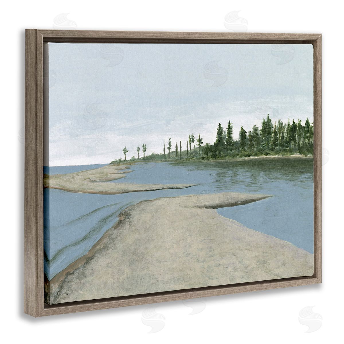 Michael Willett Lake Waterfront Scenery Brown Floating Frame Canvas Wall Art Print