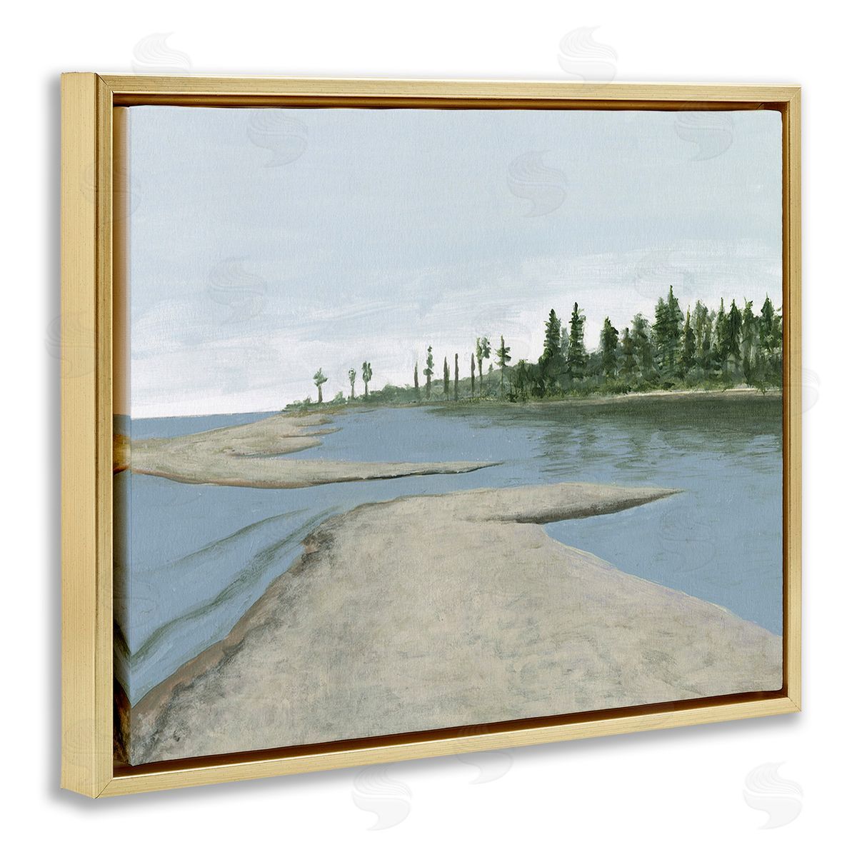 Michael Willett Lake Waterfront Scenery Gold Floating Frame Canvas Wall Art Print
