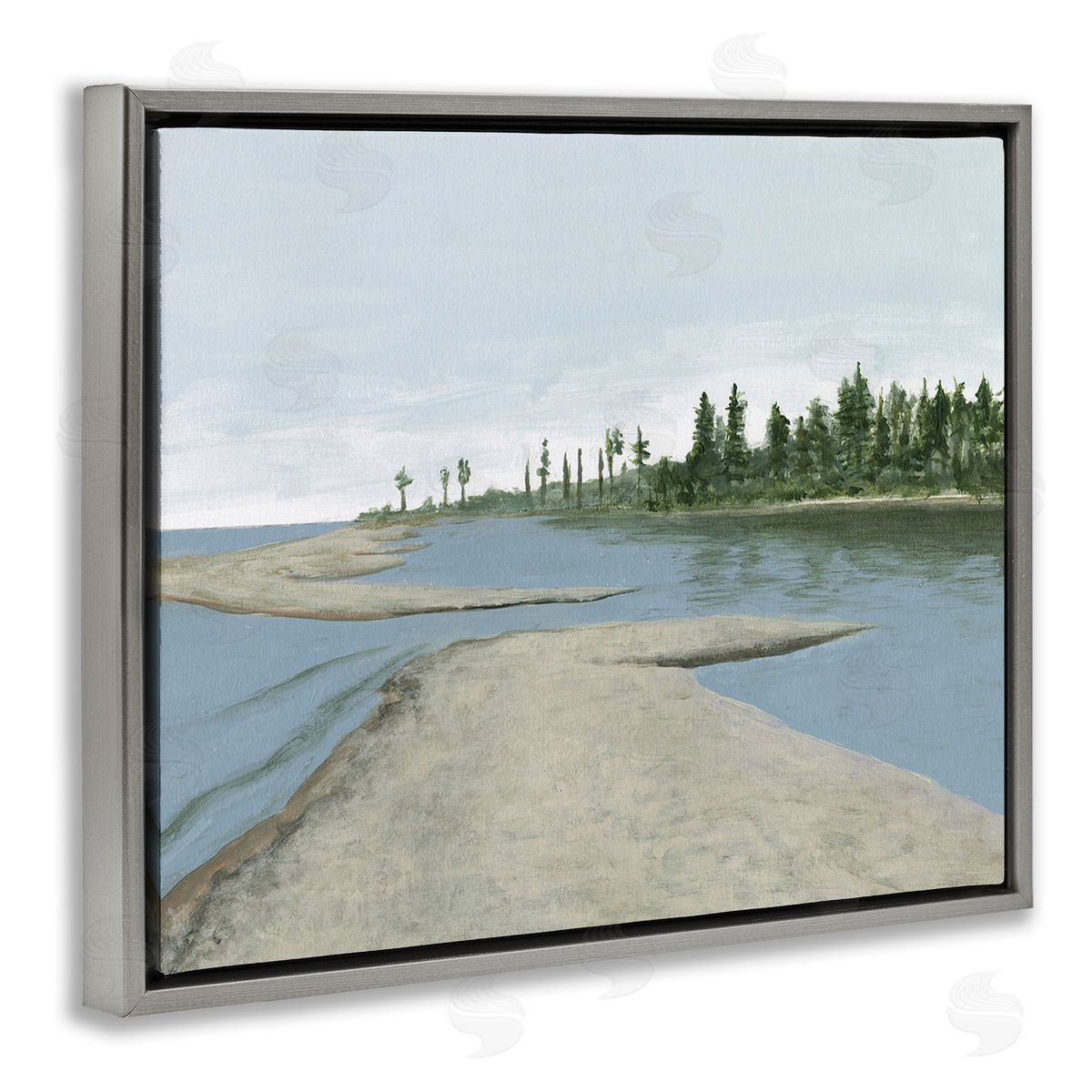 Michael Willett Lake Waterfront Scenery Gray Floating Frame Canvas Wall Art Print