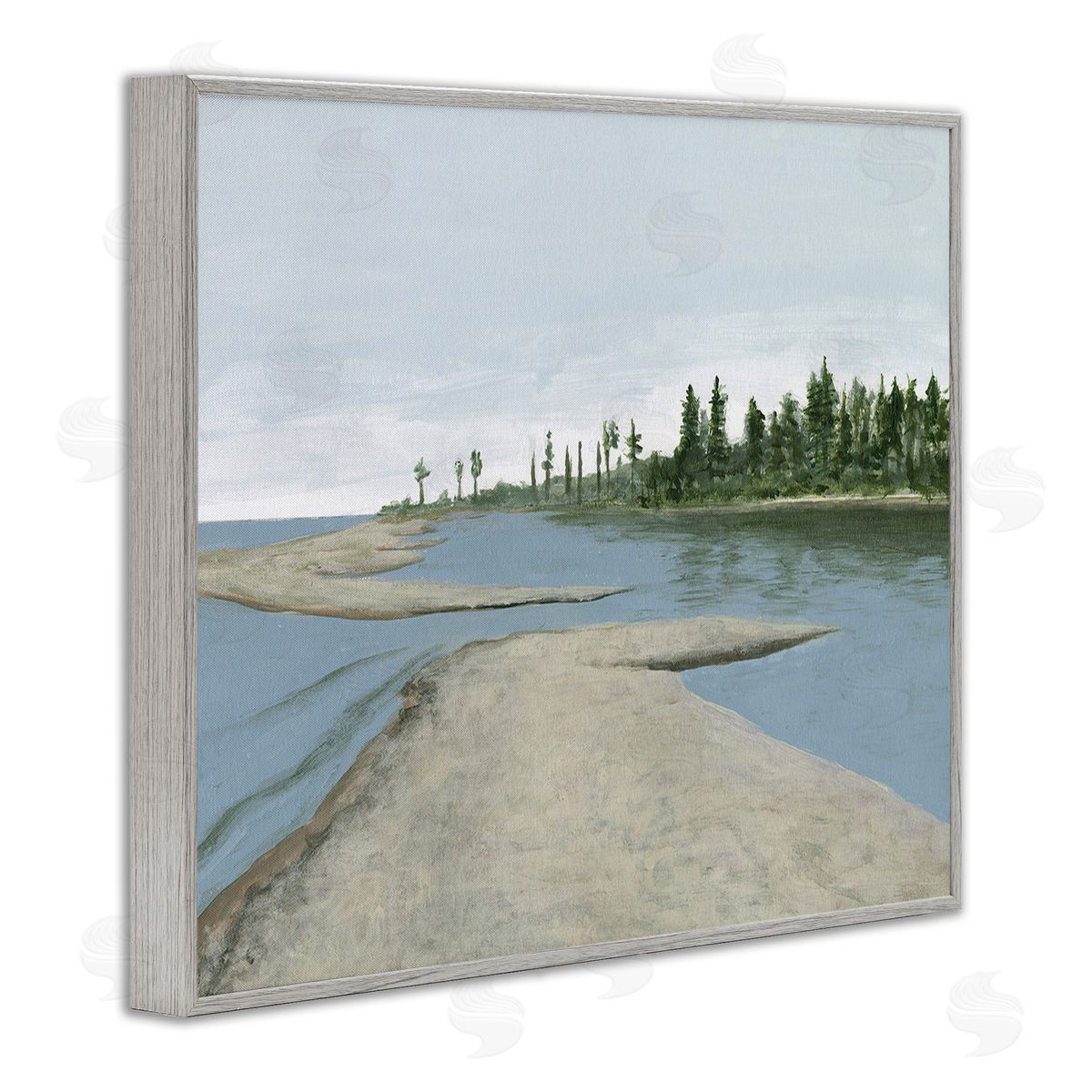 Michael Willett Lake Waterfront Scenery Gray Framed Giclee Wall Art Print