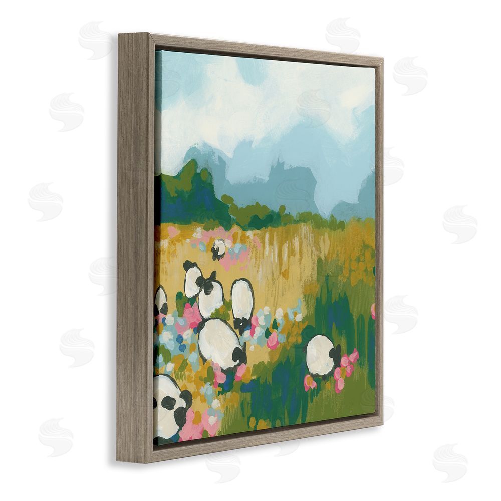 June Erica Vess Abstract Sheep Grazing Brown Floating Frame Canvas Wall Art Print