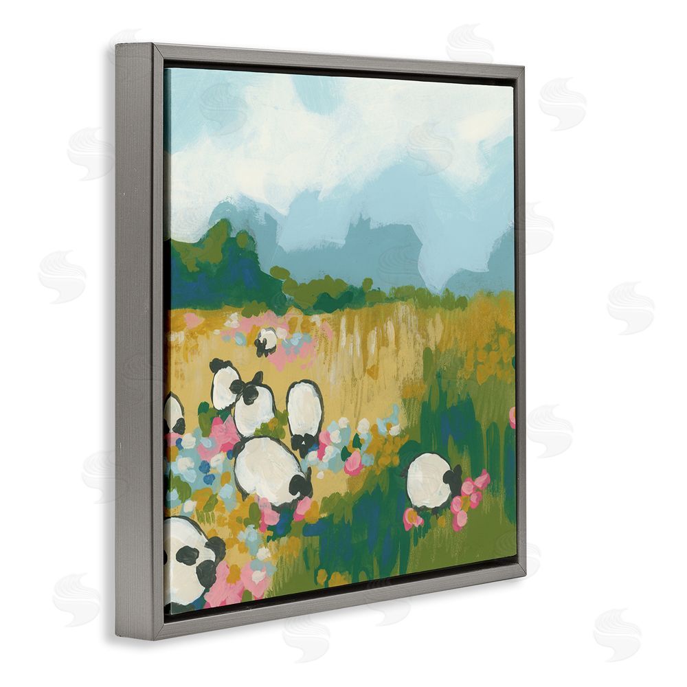 June Erica Vess Abstract Sheep Grazing Gray Floating Frame Canvas Wall Art Print