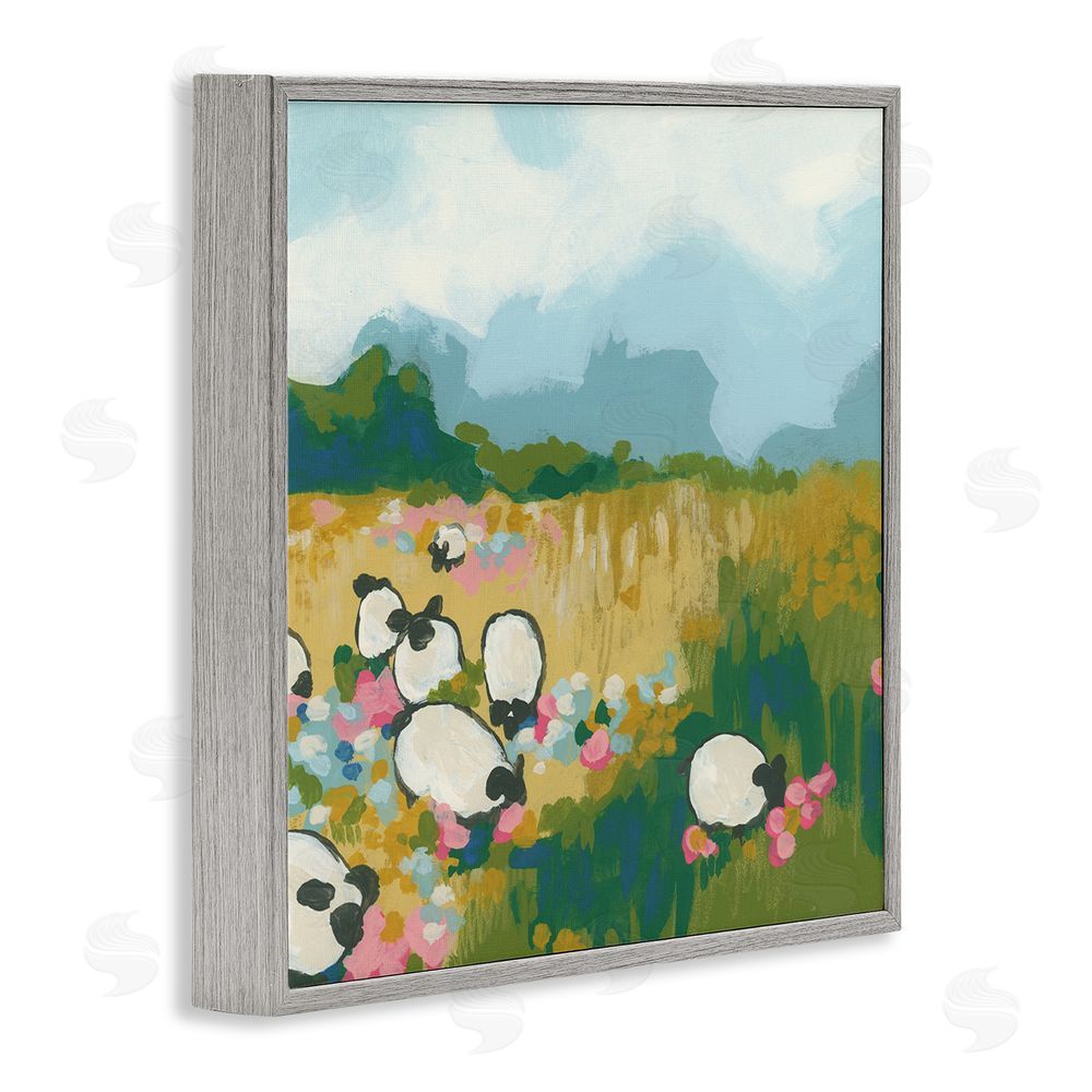 June Erica Vess Abstract Sheep Grazing Gray Framed Giclee Wall Art Print