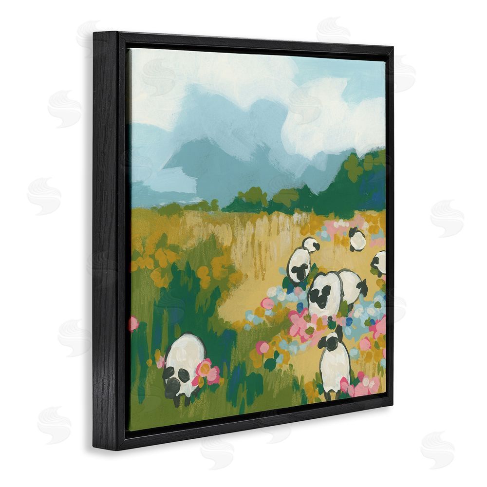 June Erica Vess Abstract Sheep & Flowers Black Floating Frame Canvas Wall Art Print