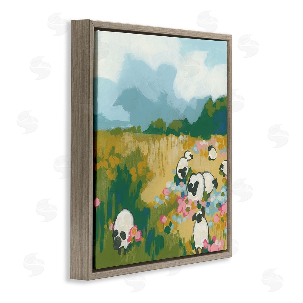 June Erica Vess Abstract Sheep & Flowers Brown Floating Frame Canvas Wall Art Print