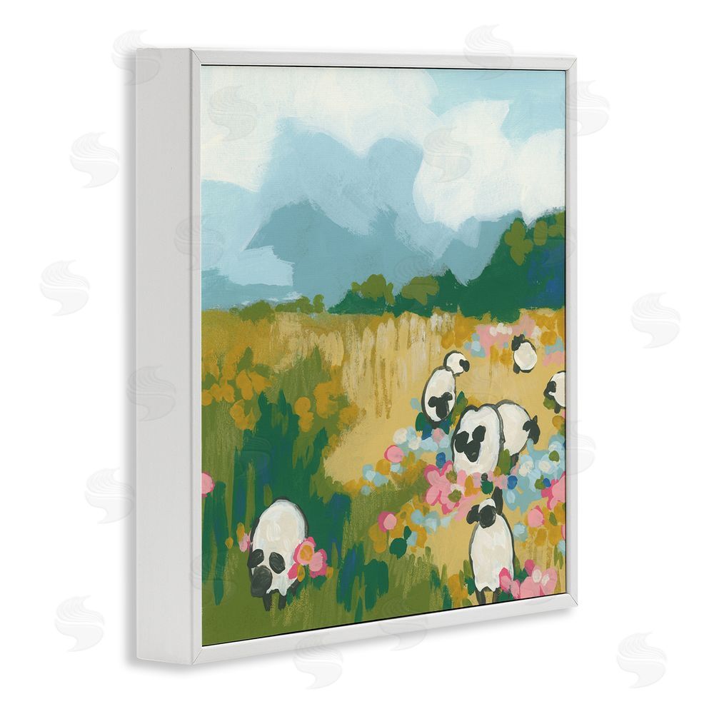 June Erica Vess Abstract Sheep & Flowers White Framed Giclee Wall Art Print