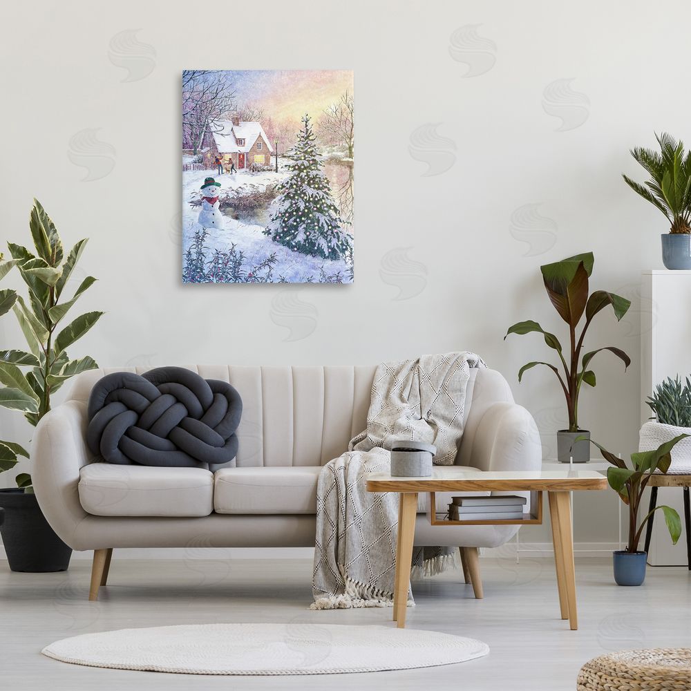 Pip Wilson Kids Playing in Snow Canvas Wall Art Print in Room
