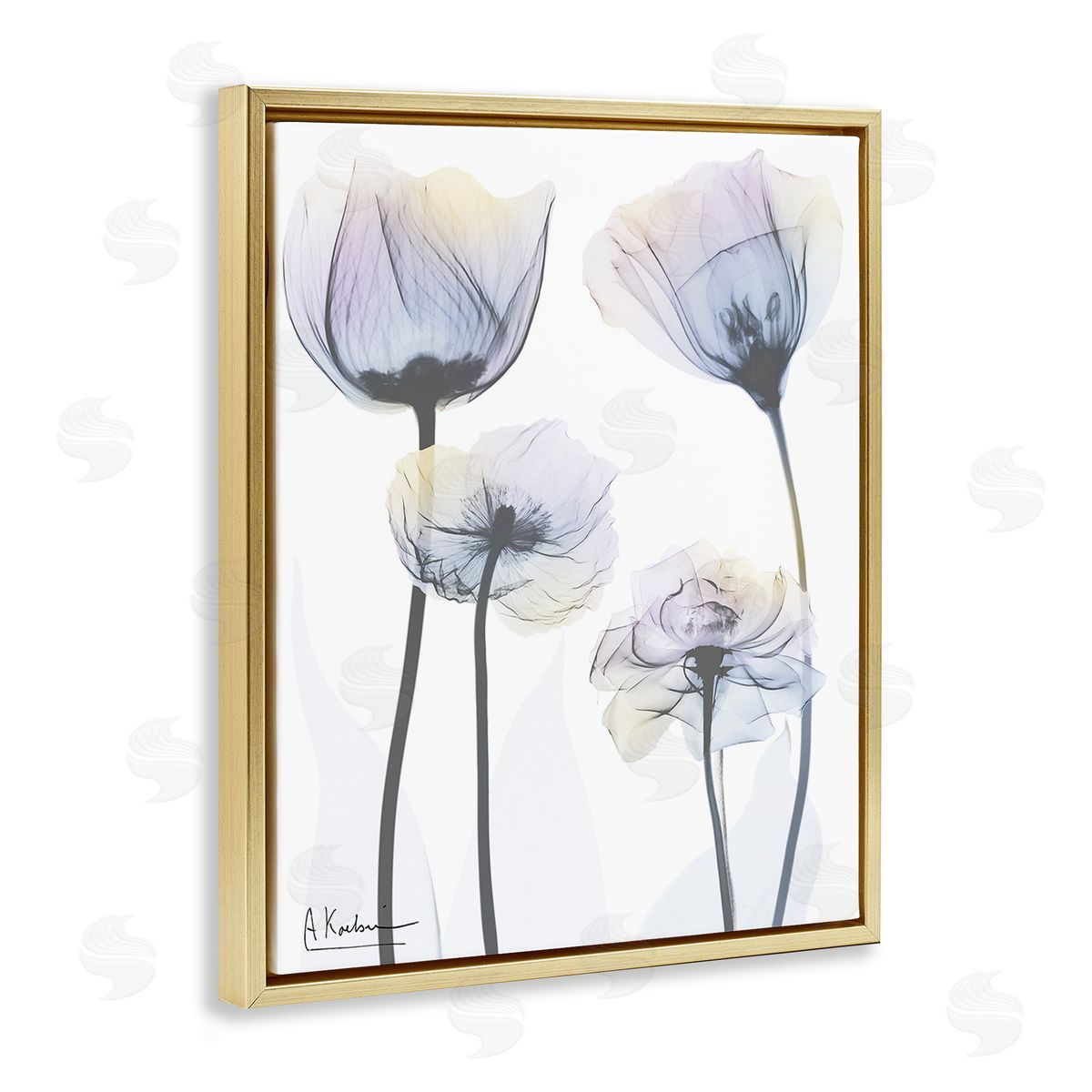 Albert Koetsier Subtle Flower Shapes Gold Floating Frame Canvas Wall Art Print
