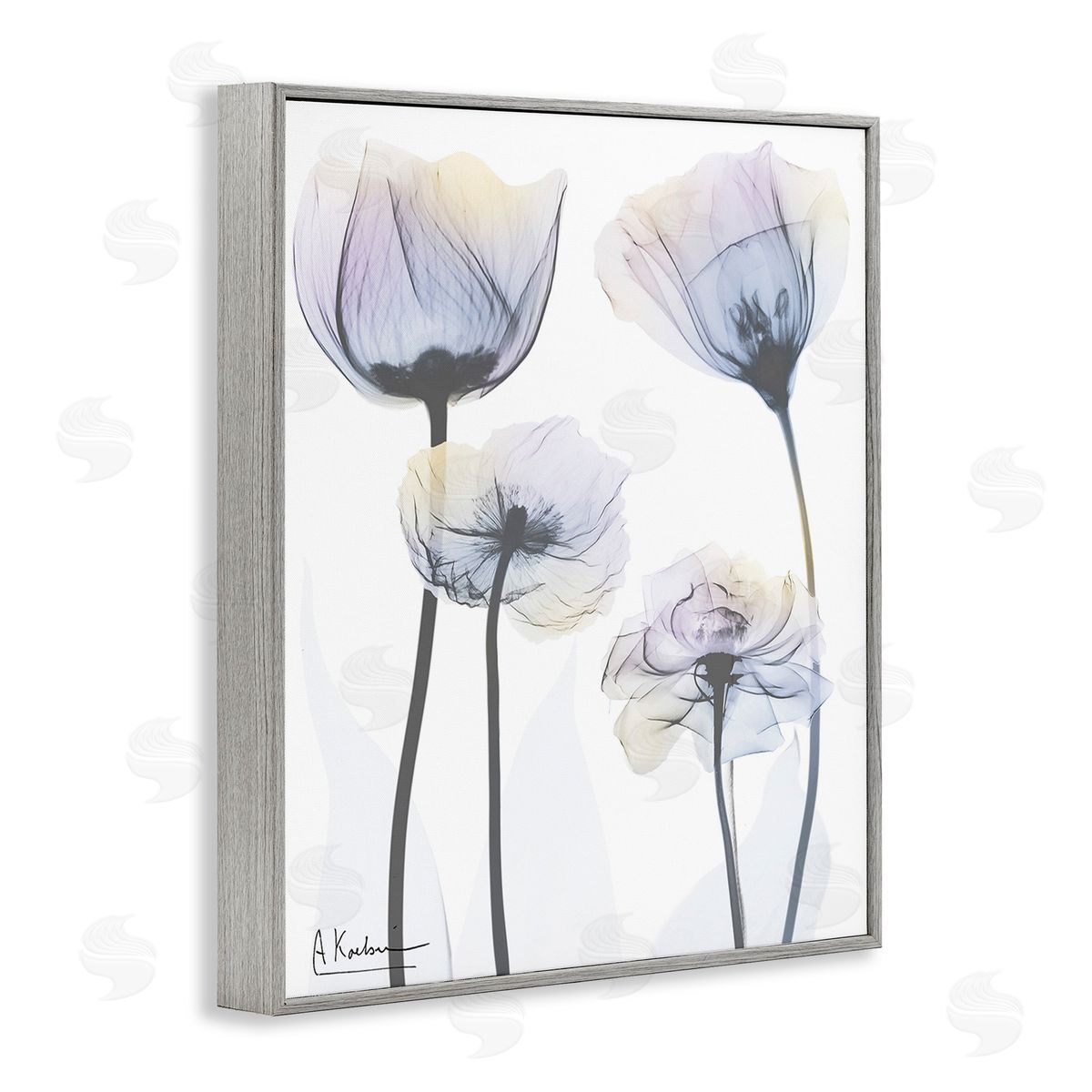 Albert Koetsier Subtle Flower Shapes Gray Framed Giclee Wall Art Print