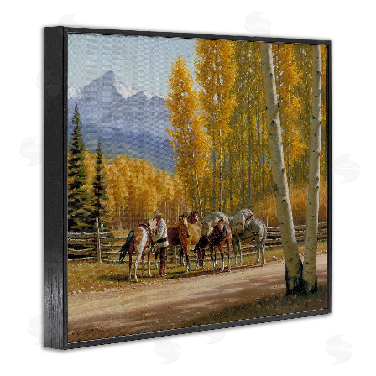 Jimmy Dyer Horses with Fall Foliage Black Framed Giclee Wall Art Print