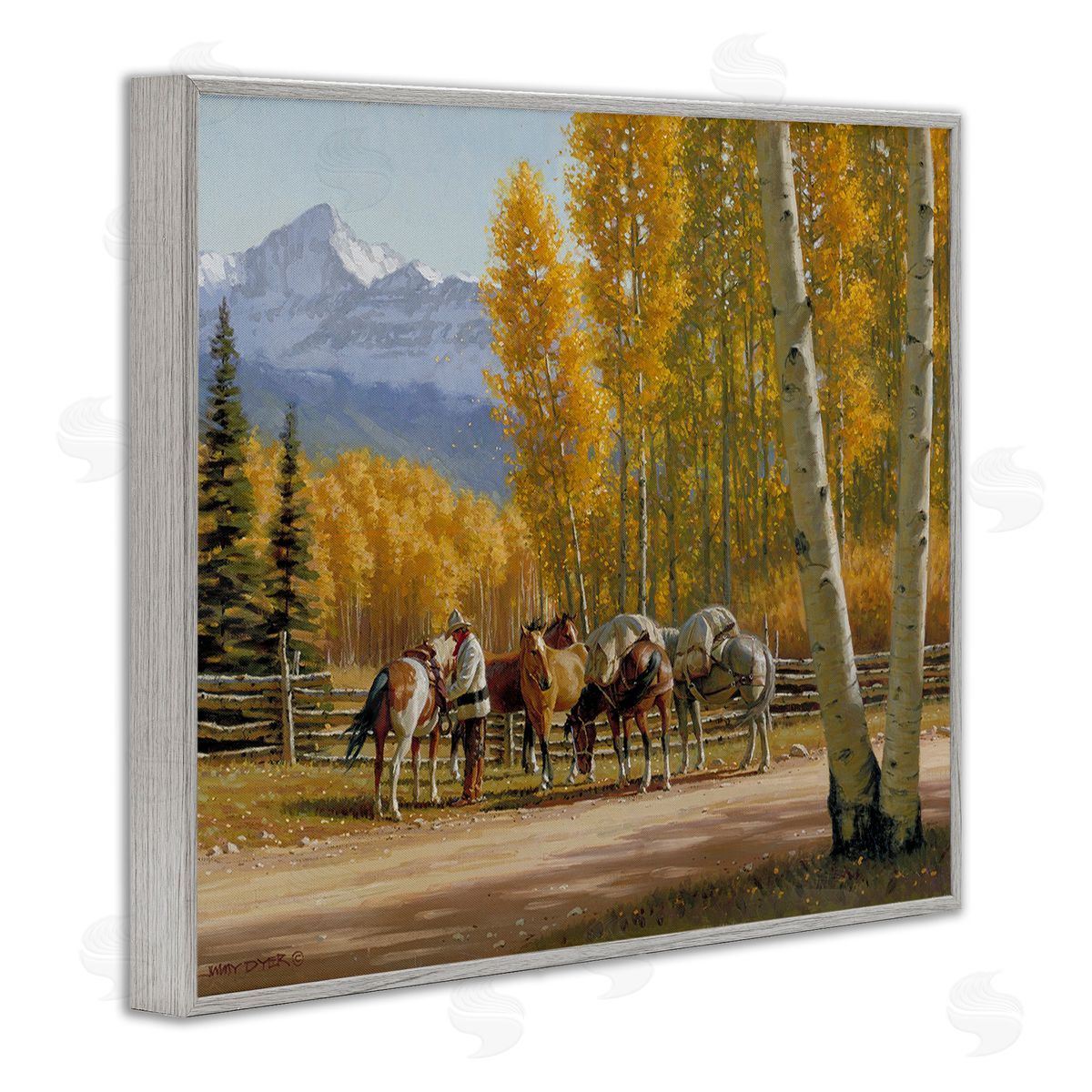 Jimmy Dyer Horses with Fall Foliage Gray Framed Giclee Wall Art Print