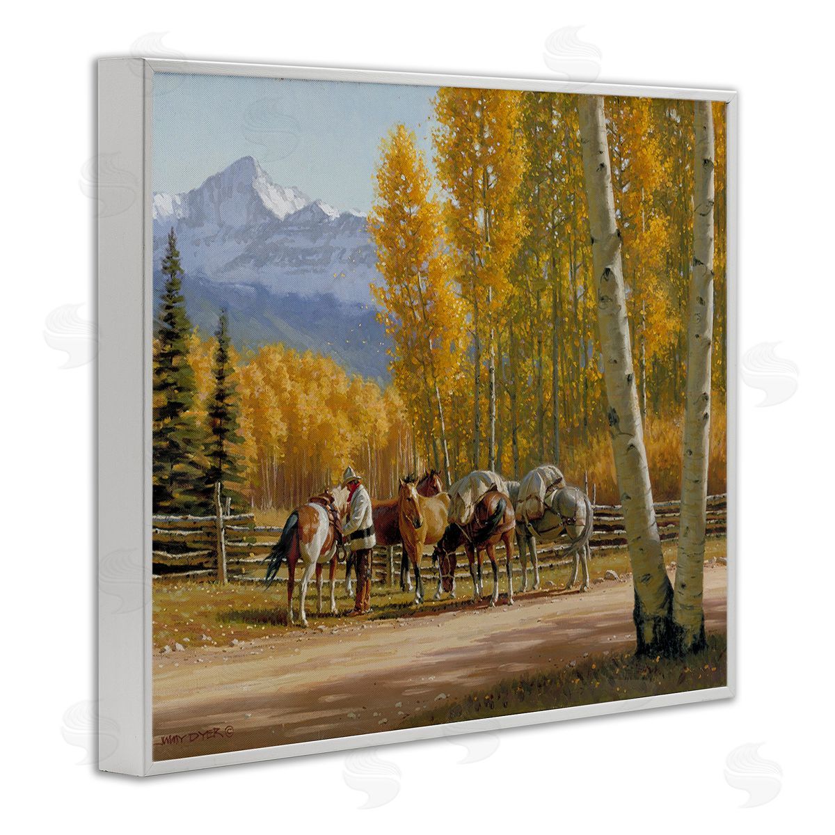Jimmy Dyer Horses with Fall Foliage White Framed Giclee Wall Art Print
