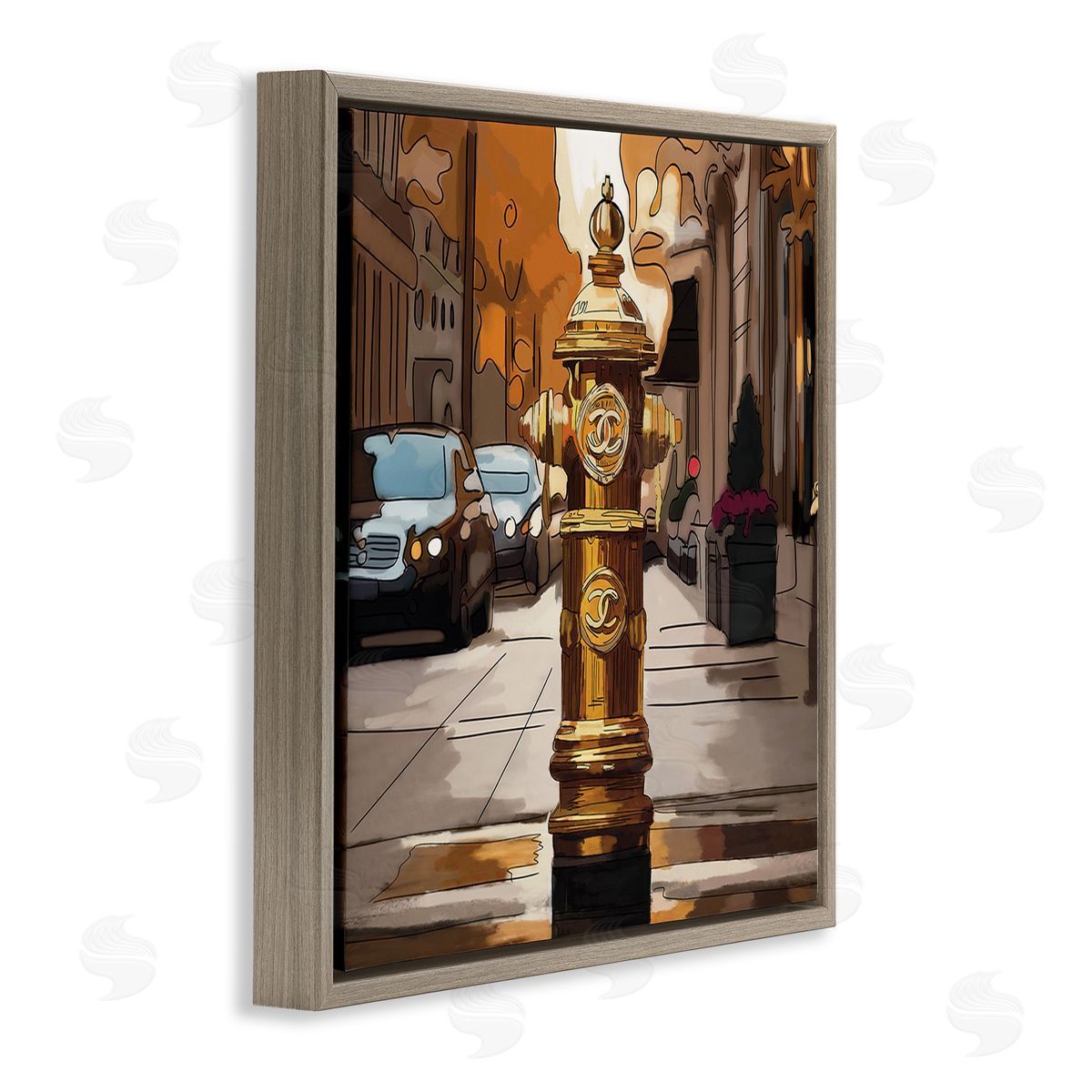 Amelia Noyes Glam City Hydrant Brown Floating Frame Canvas Wall Art Print