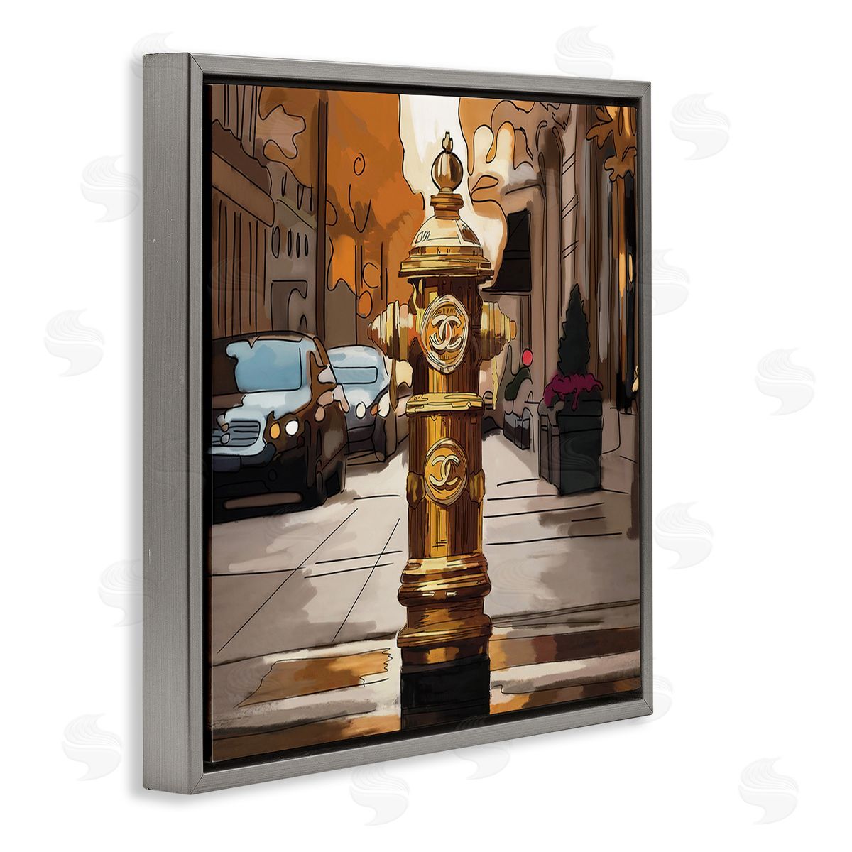 Amelia Noyes Glam City Hydrant Gray Floating Frame Canvas Wall Art Print